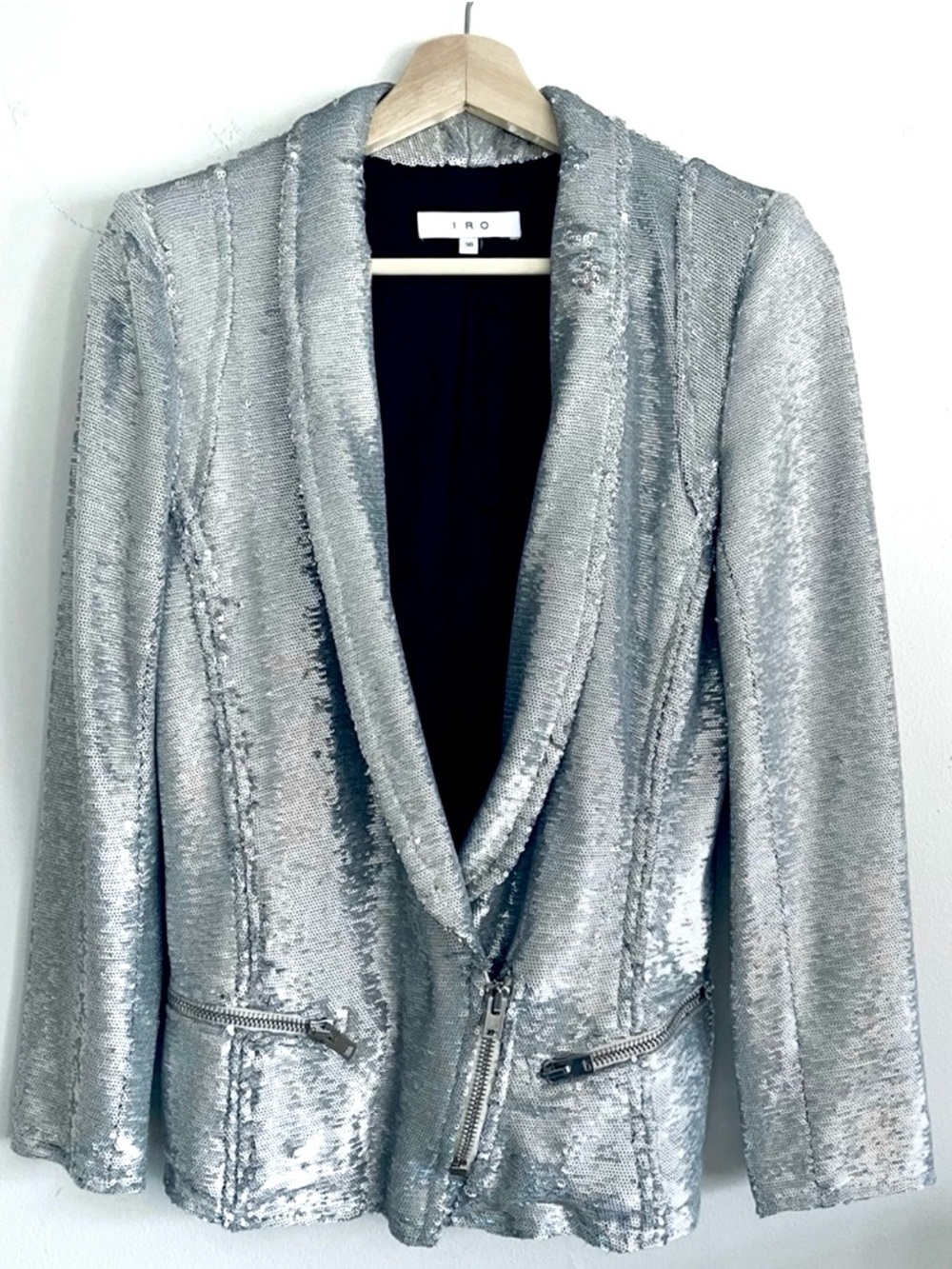 IRO Metallic Silver Sequin Embellished Hadley
Jacket Blazer In Size 36